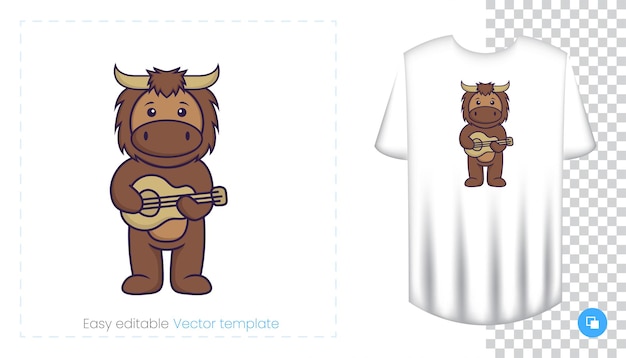 Cute bull character. Prints on T-shirts, sweatshirts, cases for mobile phones, souvenirs. Isolated vector illustration on white background.