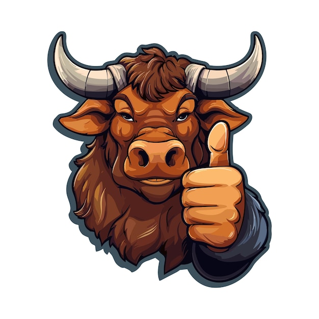 Cute bull giving thumbs up cartoon vector icon