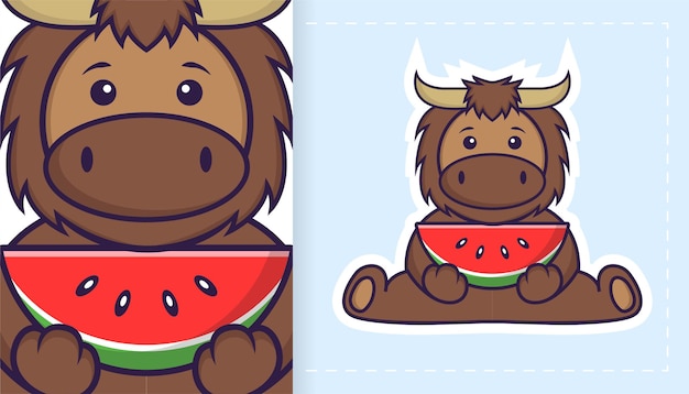 Cute bull mascot character. Can be used for stickers, patches, textiles, paper.