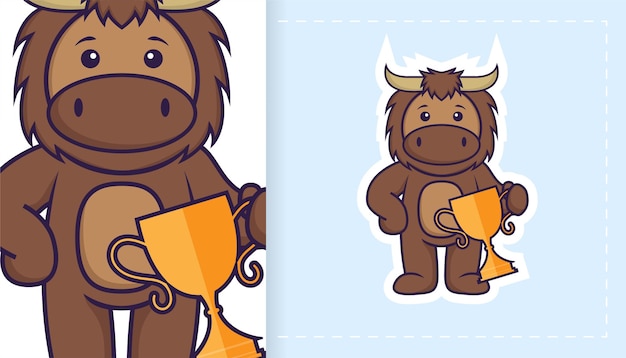 Cute bull mascot character. Can be used for stickers, patches, textiles, paper.