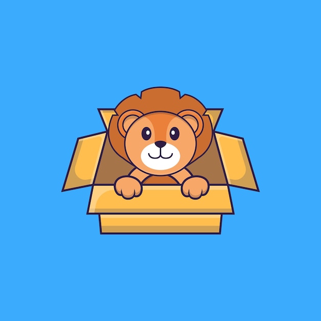 Cute bull playing in box. animal cartoon concept isolated. flat cartoon style