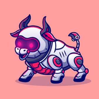 Illustrazione sveglia dell'icona di vettore del fumetto del robot del toro. concetto di icona di scienza animale isolato vettore premium. stile cartone animato piatto