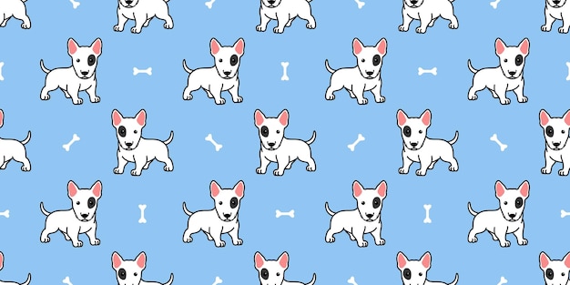 Cute bull terrier dog cartoon seamless pattern vector illustration