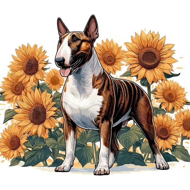 Cute bull terrier dog cartoon vector style white background