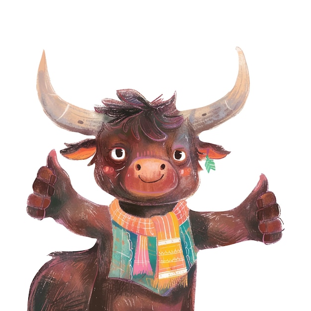 cute bull thumbs up watercolor 14