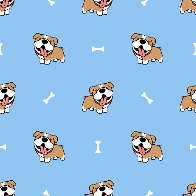 Cute bulldog cartoon seamless pattern