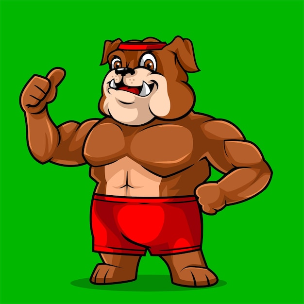 Cute bulldog fitness vector mascot illustration