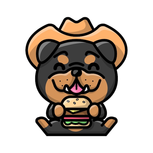 A cute bulldog is holding a burger cartoon illustration