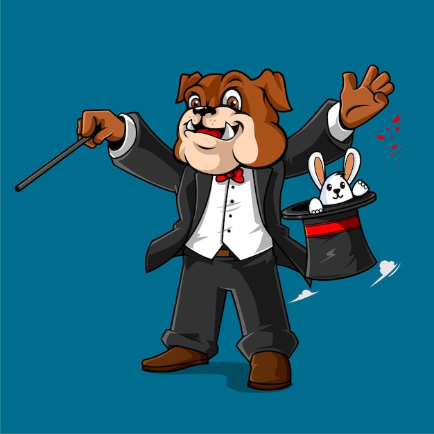 Cute bulldog magician vector mascot illustration