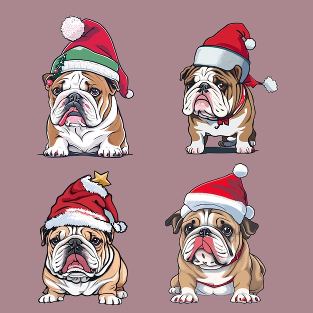 Cute Bulldog Sticker Set Art Illustration Vector Design