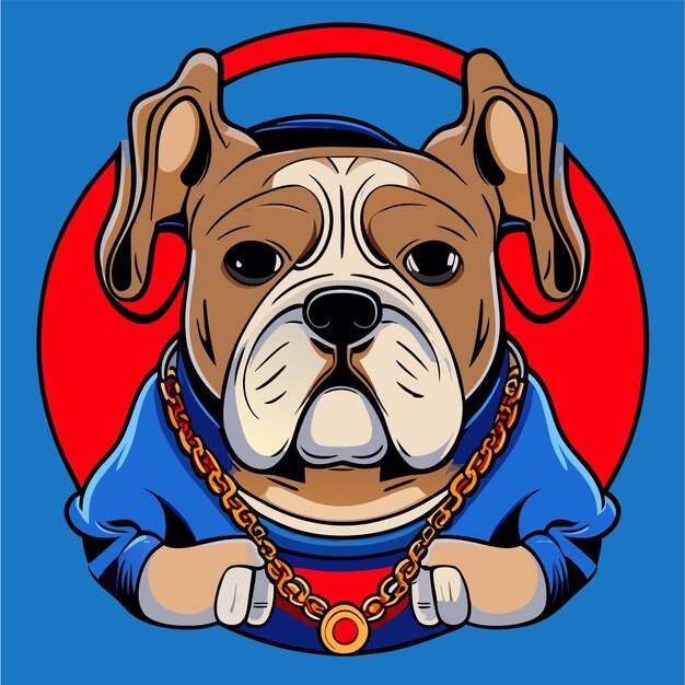 Cute bulldog with headphones hand drawn flat stylish cartoon sticker icon concept