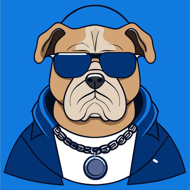 Vector cute bulldog with headphones hand drawn flat stylish cartoon sticker icon concept