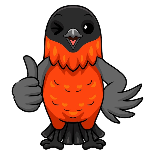 Cute bullfinch bird cartoon giving thumb up