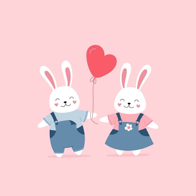 Vector cute bunnies in love, valentine's day gift.