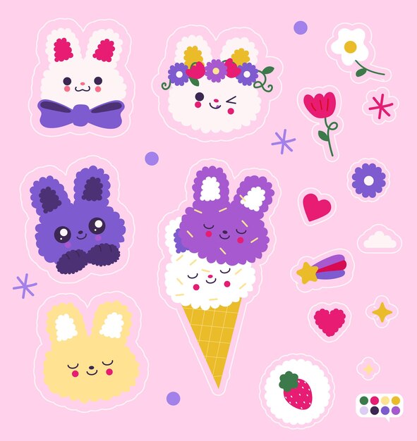 Vector cute bunnies sticker pack