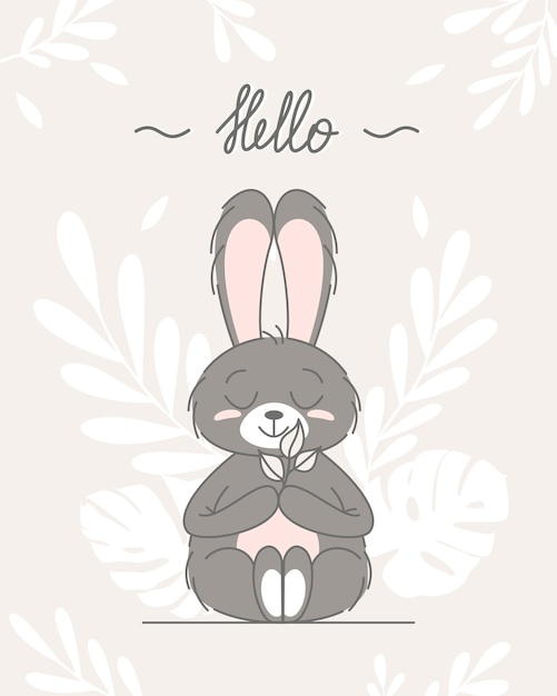 Милый кролик ребенок и дети концепция счастливые пасхальные кролики разные позы мультяшные персонажи карточка с милым кроликом банни с цветочными листьями дизайн для детских плакатов приглашения вектор