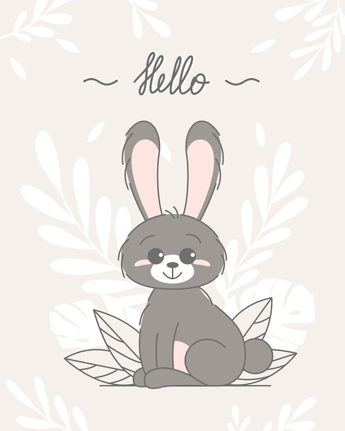 Cute bunny baby and children concept happy easter rabbits different poses cartoon characters card with cute bunny bunny with floral leafs design for baby kids poster card invitaton vector