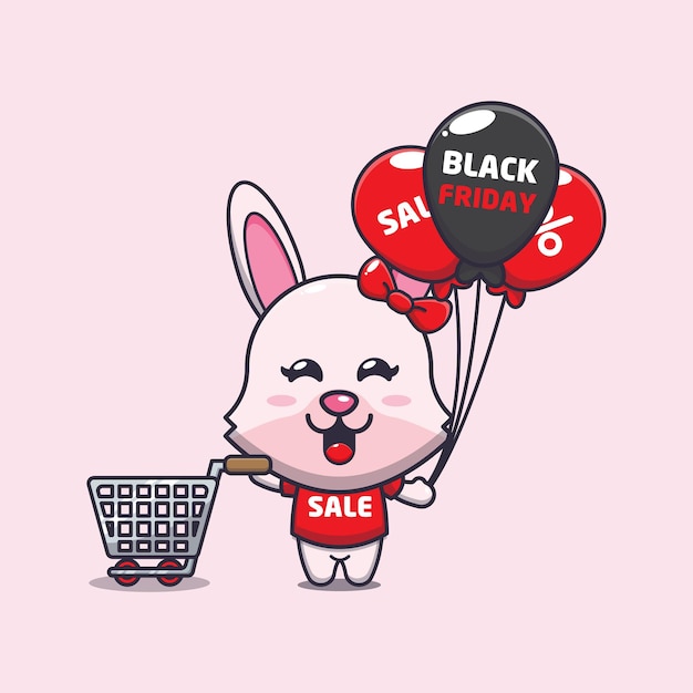 Cute bunny in black friday cartoon mascot illustration