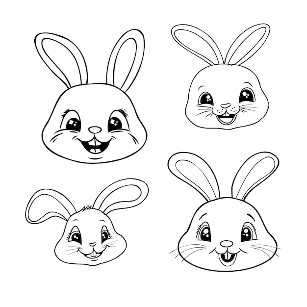 Cute bunny and carrot collection hand drawn vector illustration