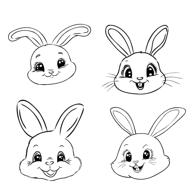 Vector cute bunny and carrot collection hand drawn vector illustration