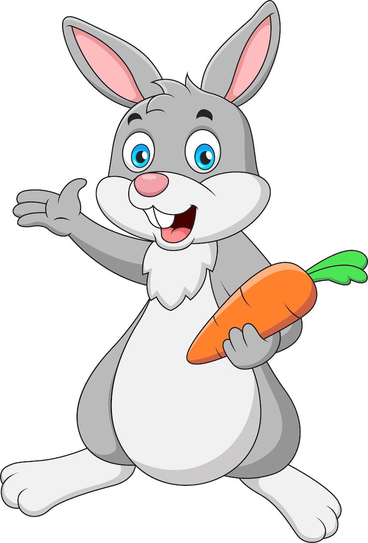 Vector cute bunny cartoon holding a carrot cute animal mascot illustration