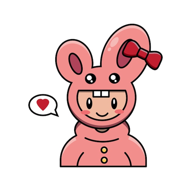 cute bunny cartoon illustration person in pink cute bunny costume