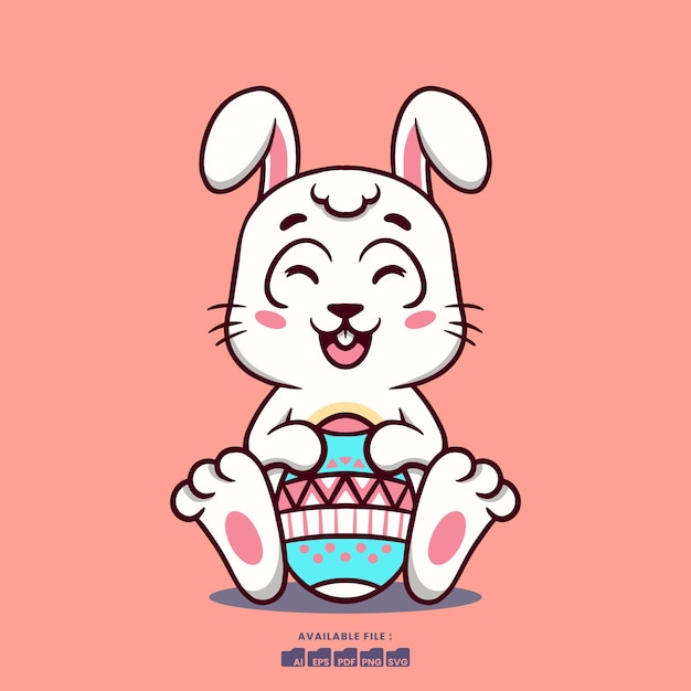 Cute Bunny Cartoon Illustration with Easter Egg