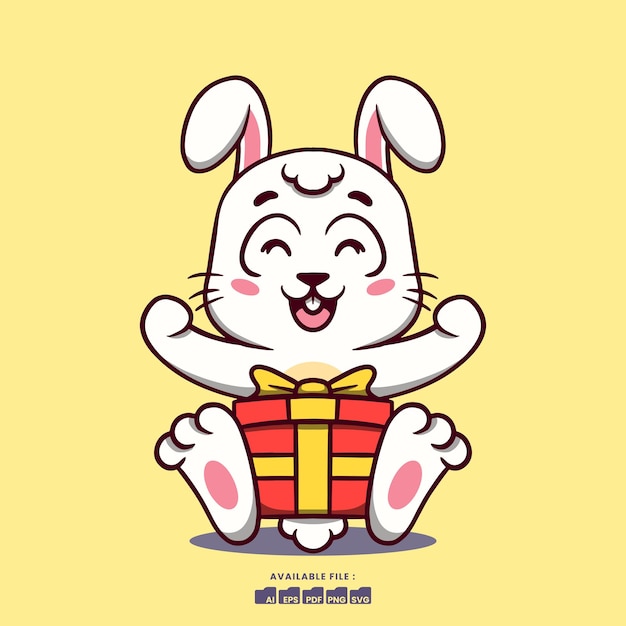 Cute Bunny Cartoon Illustration with a Gift