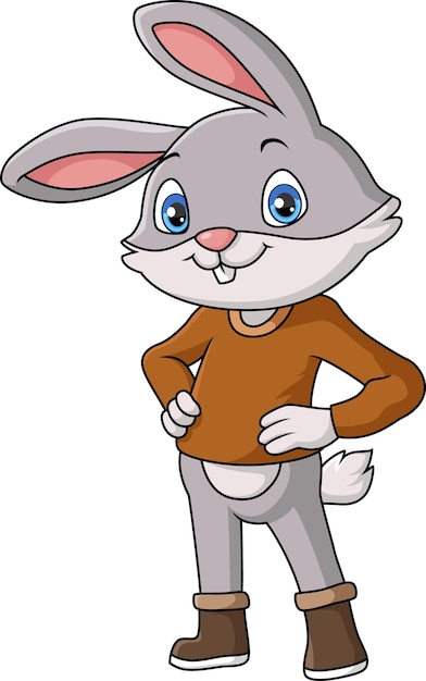 Simpatico cartone animato coniglietto che indossa vestiti