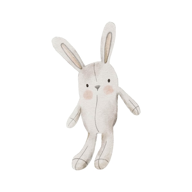 Vector cute bunny doll watercolor hand drawn illustration