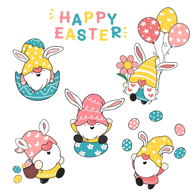 Cute Bunny ears Gnome Happy Easter pastel cartoon illustration