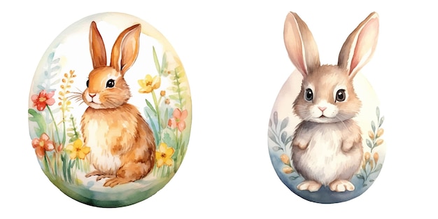 cute bunny easter egg watercolor vector illustration