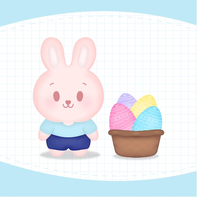 Vector cute bunny and easter eggs