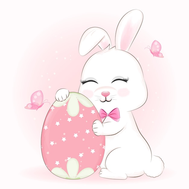 Cute Bunny en Easter egg cartoon dierlijke illustratie