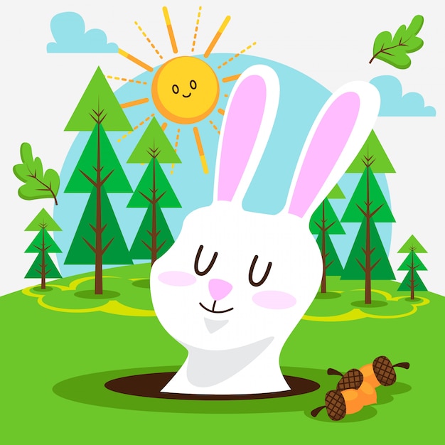 Vector cute bunny in the forest