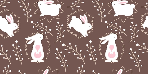 Cute Bunny In The Garden Seamless Pattern