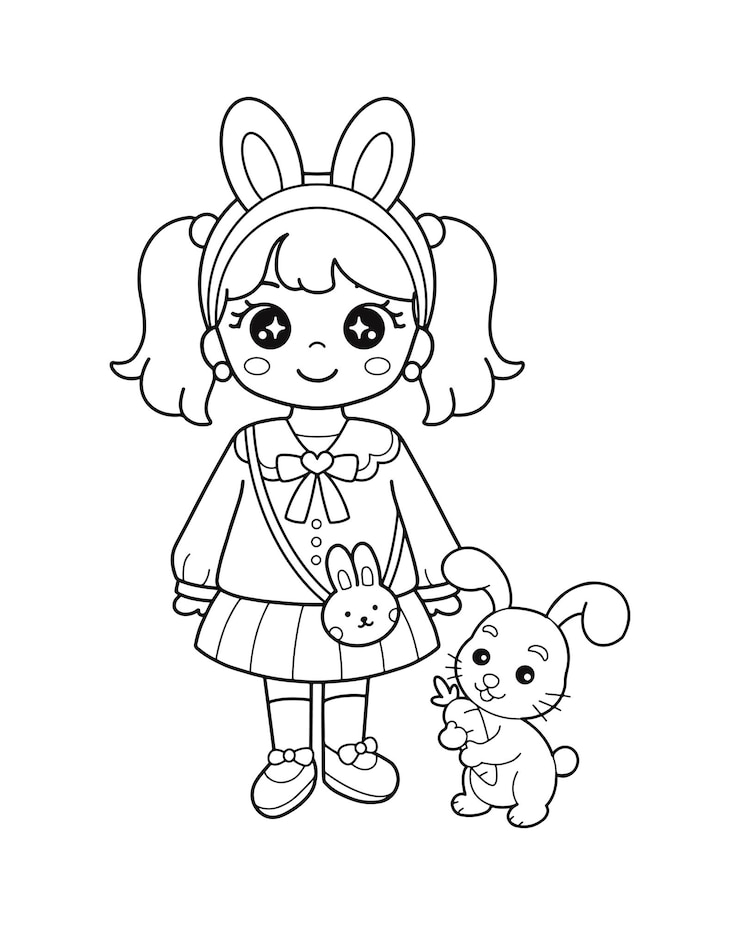 Vector かわいいバニーガールぬりえイラスト