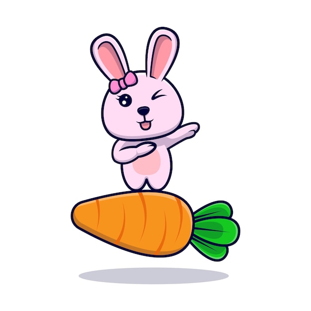 Cute bunny girl dabbing on top of carrot design icon illustration