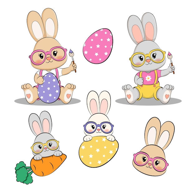 Vettore collezione di occhiali da portare della ragazza carina bunny illustrazione vettoriale