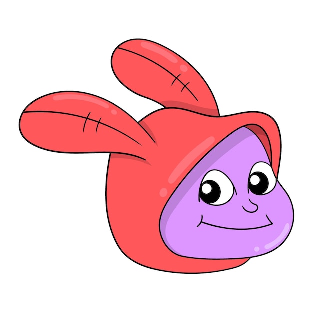 Cute bunny head wearing red hoodie doodle icon drawing