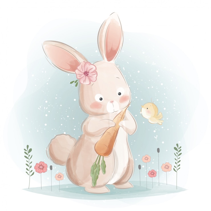 Vector a cute bunny and his carrots