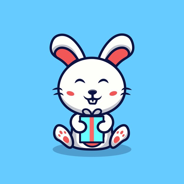 Cute bunny holding gift vector cartoon illustration