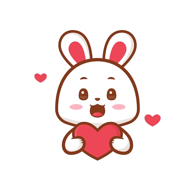 Vector cute bunny holding heart logo design adorable bunny illustration vector