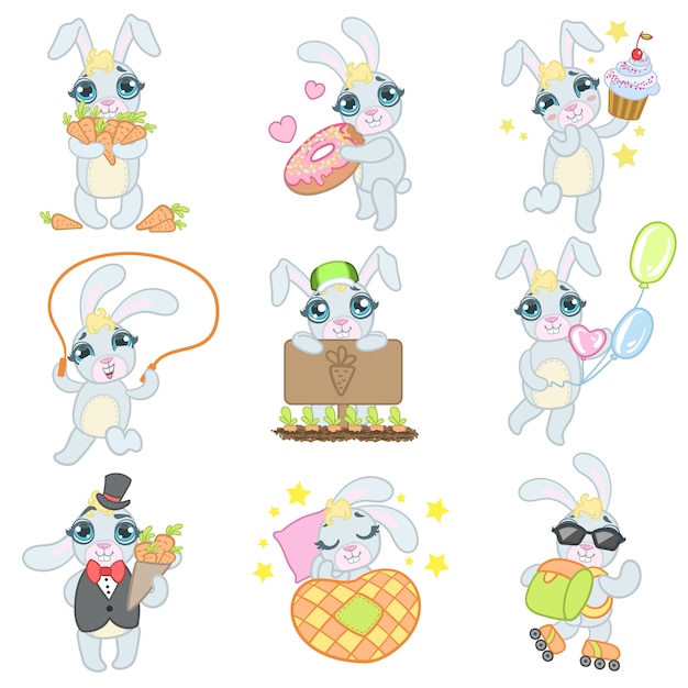 Set di illustrazioni di coniglio carino