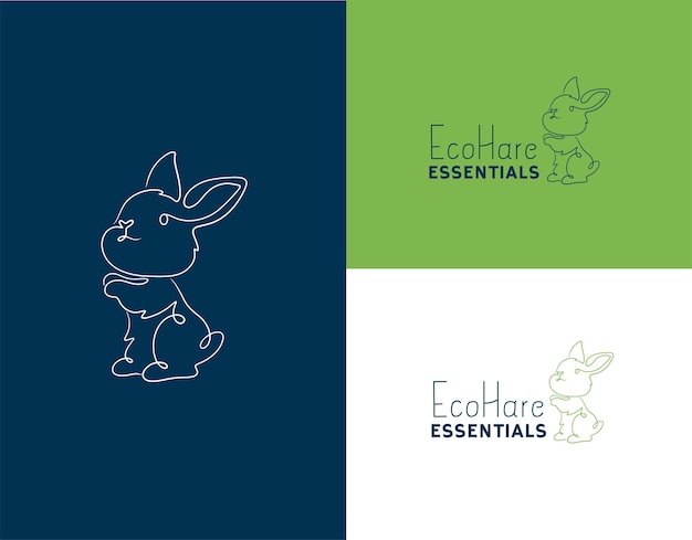 エコビジネスのための可愛いウサギのラインアートスタイル ブランディングのためのミニマリストのロゴ
