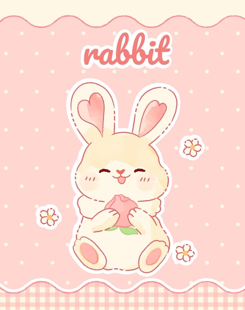 Vector the cute bunny is eating a peach watercolor advanced vector wallpaper