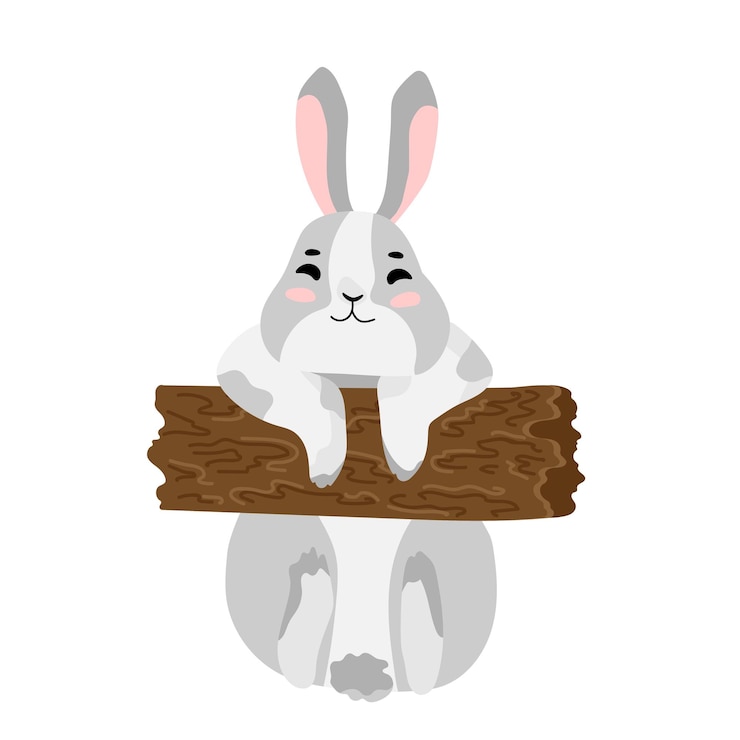 Vector cute bunny isolated vector illustration happy easter design grey rabbit in cartoon style for baby