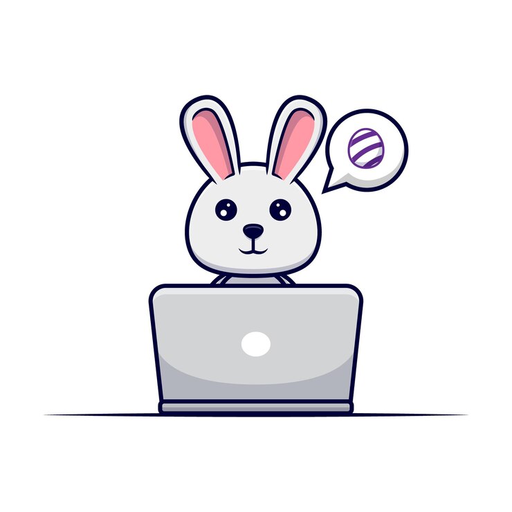 Vector cute bunny  looking for decorative eggs on internet