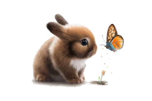 Cute Bunny Playing with Butterfly Vector illustration desing