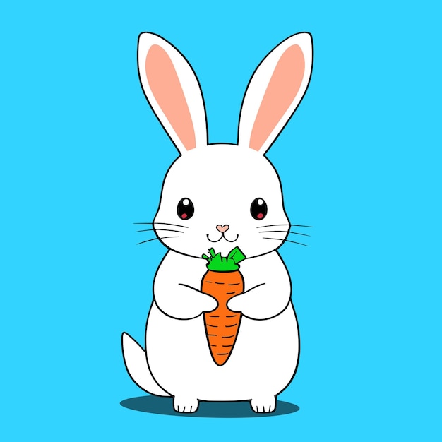 Cute bunny rabbit cartoon eating carrots